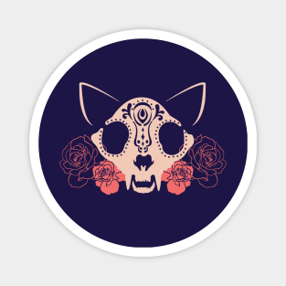 Cat Skull and Flowers Magnet